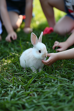 儿童和兔子孩子生活摄影图