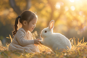 儿童和兔子可爱爱心摄影图