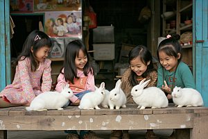 儿童和兔子孩子清新摄影图
