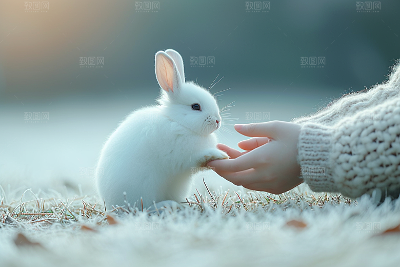 儿童和兔子童趣高清摄影图