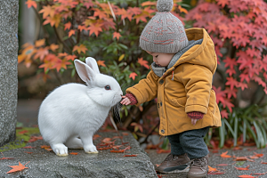 儿童和兔子生活清新摄影图