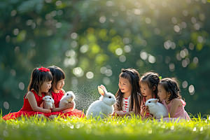 儿童和兔子爱心高清摄影图