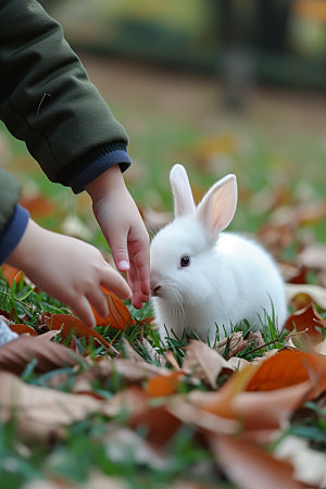 儿童和兔子自然可爱摄影图