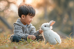 儿童和兔子童趣高清摄影图
