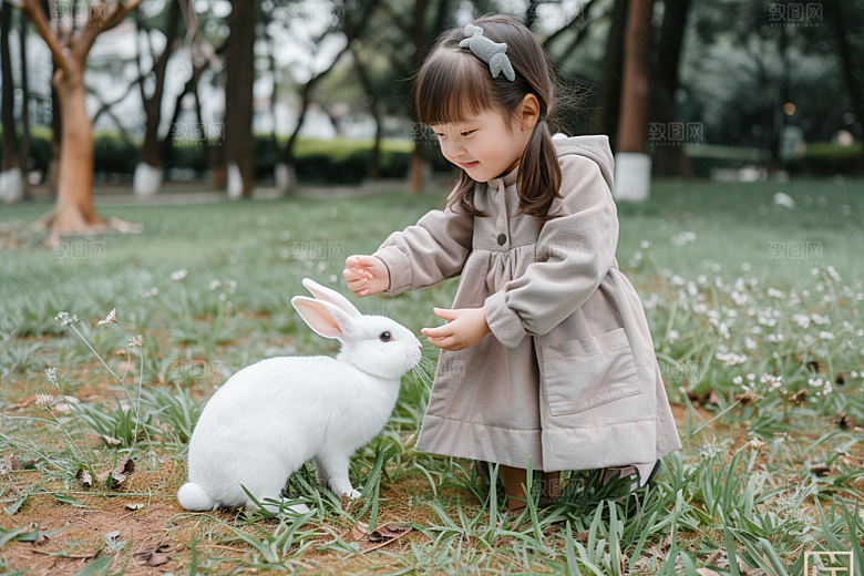 儿童和兔子高清爱心摄影图