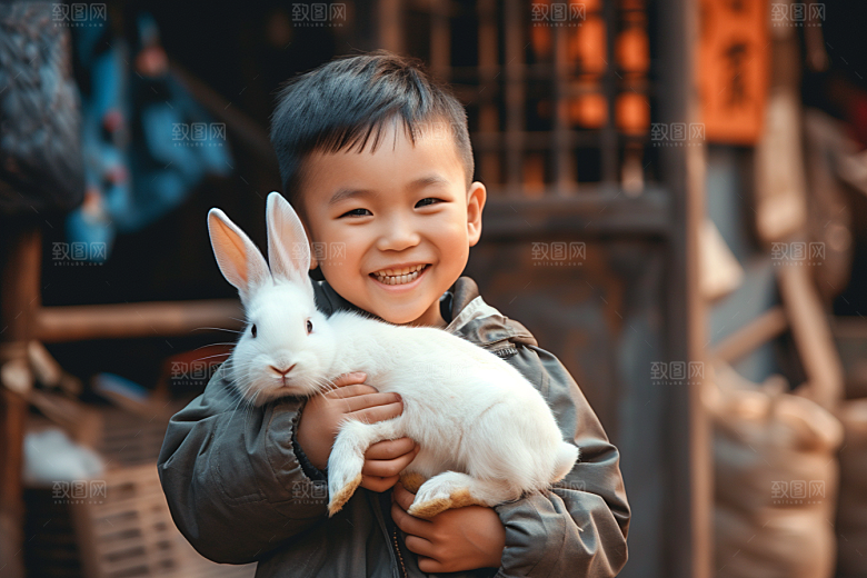 儿童和兔子童趣高清摄影图