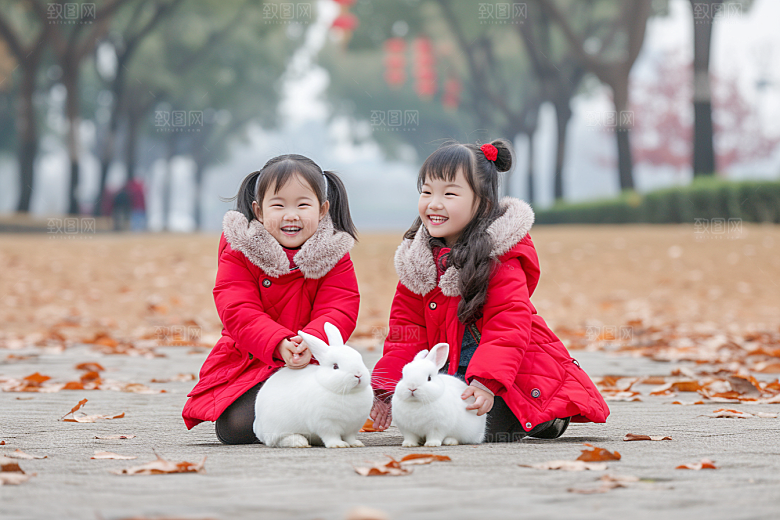 儿童和兔子爱心童趣摄影图