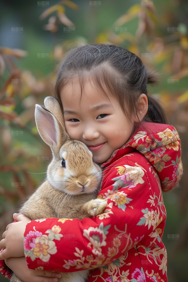 儿童和兔子高清自然摄影图