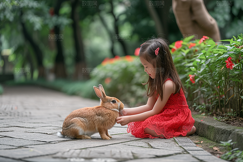 儿童和兔子孩子童趣摄影图
