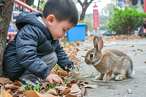 儿童和兔子童趣孩子摄影图