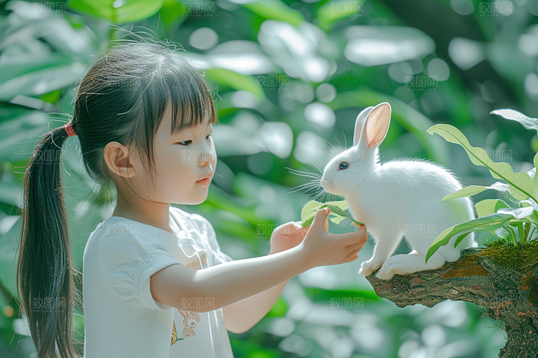 儿童和兔子生活清新摄影图
