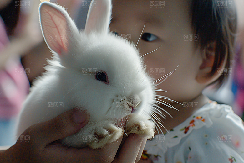 儿童和兔子孩子生活摄影图