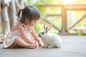 儿童和兔子高清清新摄影图