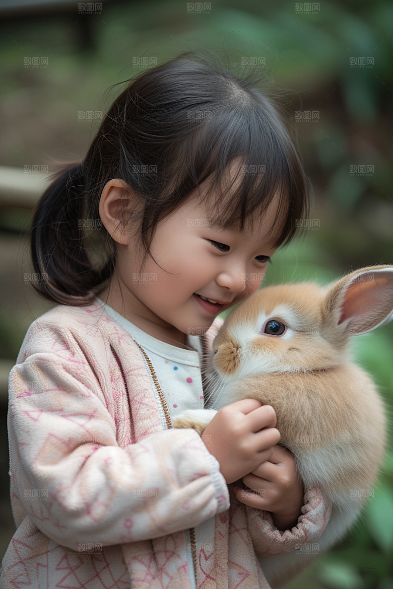 儿童和兔子生活高清摄影图