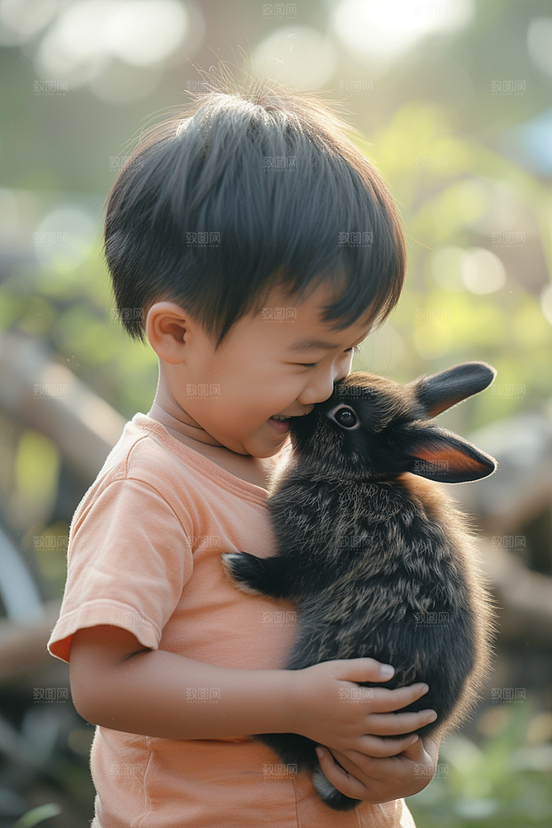 儿童和兔子孩子童趣摄影图