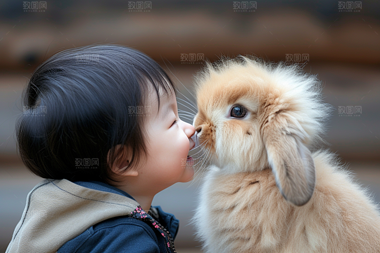 儿童和兔子童趣高清摄影图