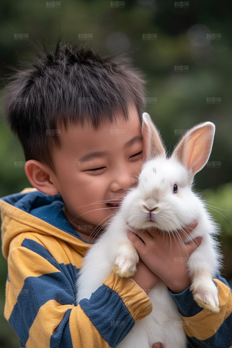 儿童和兔子可爱孩子摄影图