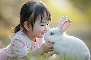 儿童和兔子肖像童趣清新摄影图
