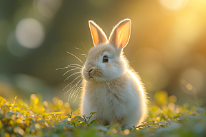 儿童和兔子肖像可爱温馨摄影图