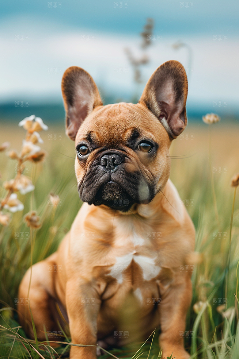 法国斗牛犬宠物工作犬摄影图
