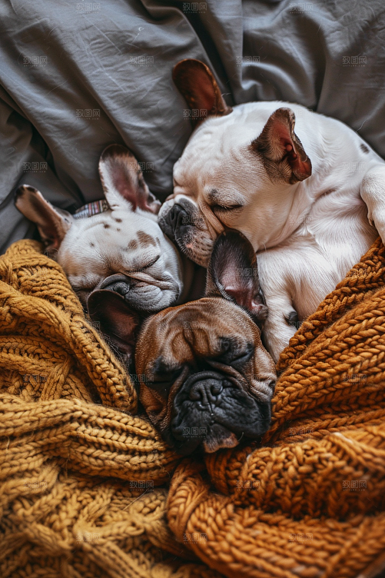 法国斗牛犬牧牛犬生活摄影图