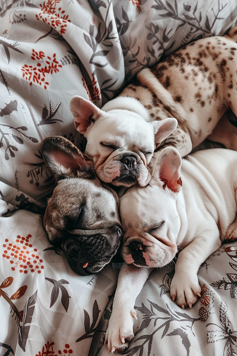 法国斗牛犬丑萌牧牛犬摄影图