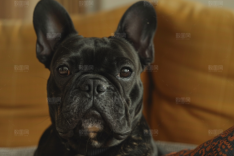 法国斗牛犬法斗工作犬摄影图