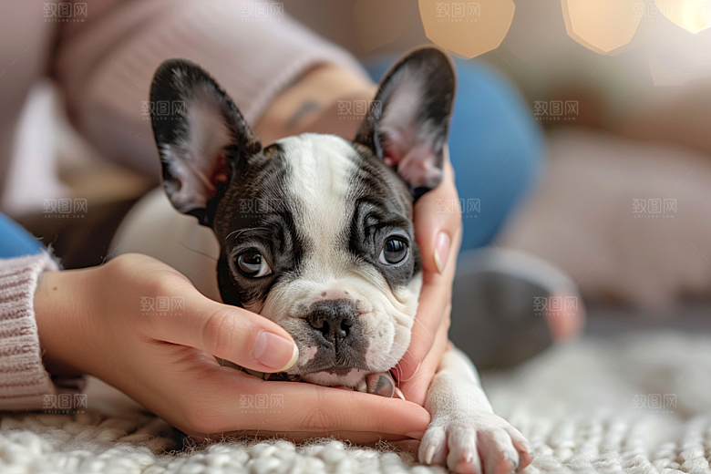 法国斗牛犬自然工作犬摄影图