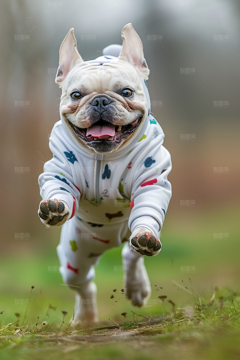 法国斗牛犬自然工作犬摄影图