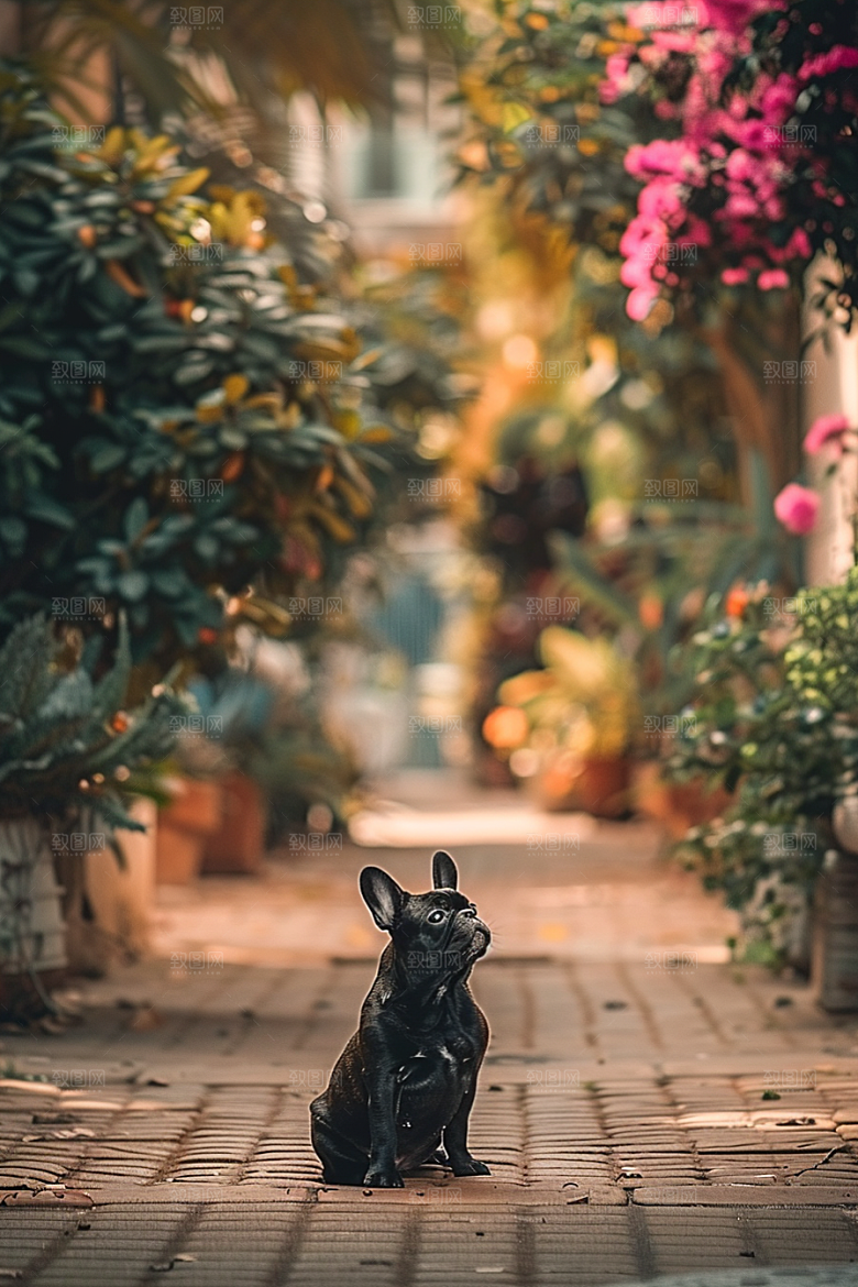 法国斗牛犬法斗工作犬摄影图