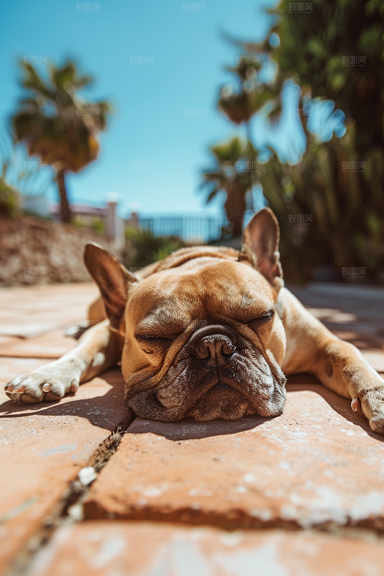 法国斗牛犬自然工作犬摄影图