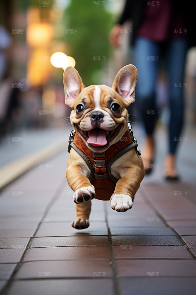 法国斗牛犬自然工作犬摄影图
