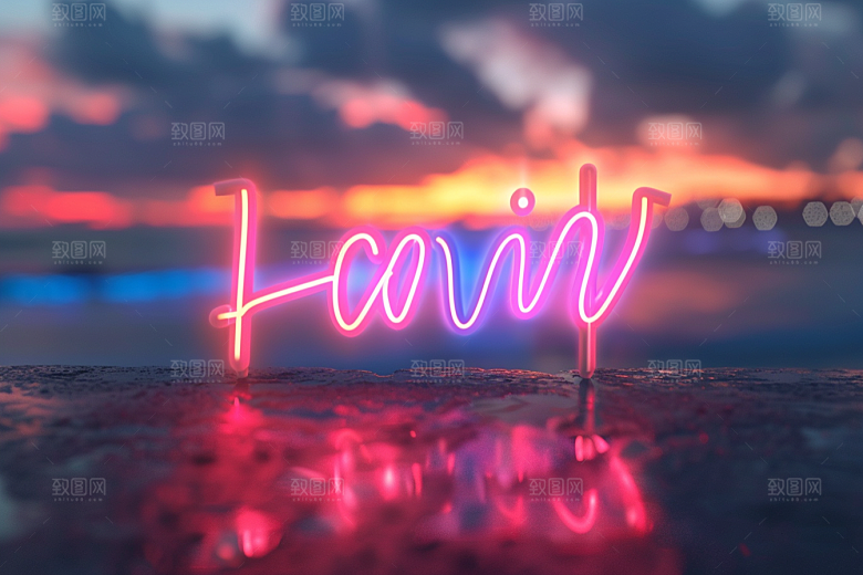 霓虹发光字酒吧艳丽立体字