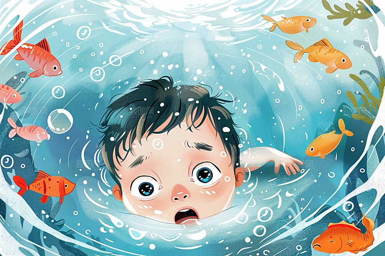 夏日防溺水少儿科普插画