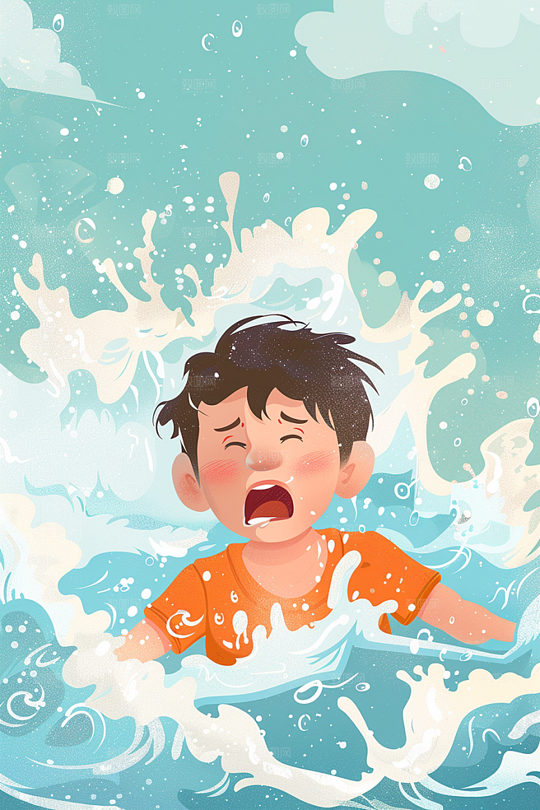 夏日防溺水少儿科普插画