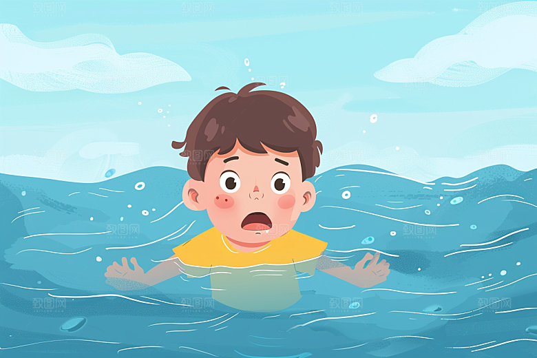 夏日防溺水夏季游泳插画