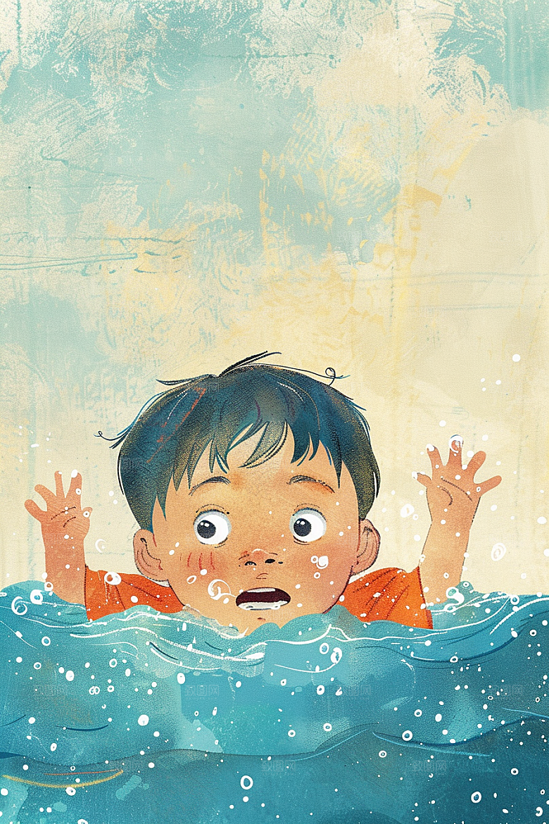 夏日防溺水玩水夏季插画