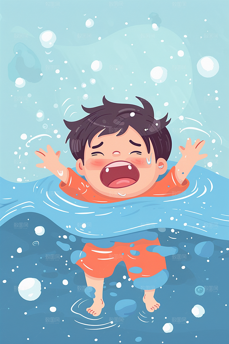 夏日防溺水科普防洪插画