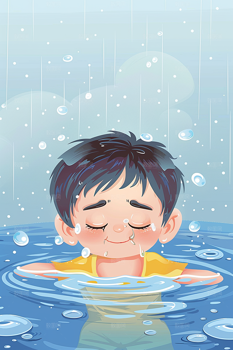 夏日防溺水玩水夏季插画