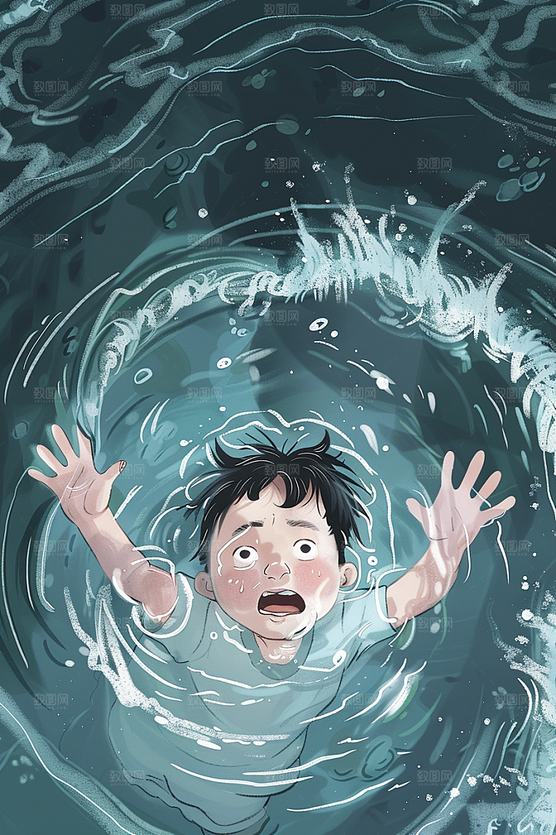 夏日防溺水玩水游泳插画