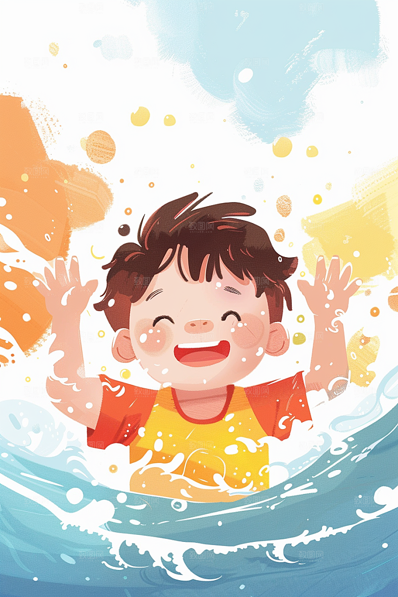 夏日防溺水高清安全插画