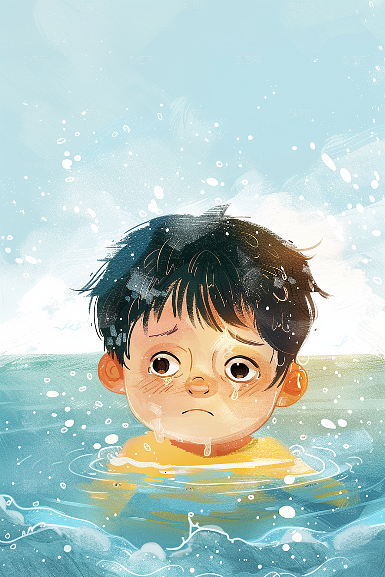 夏日防溺水少儿安全插画