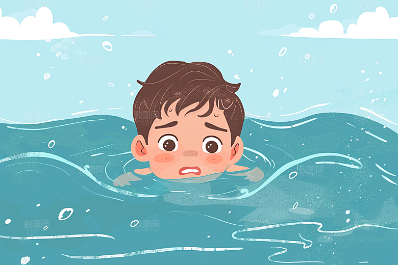 夏日防溺水高清少儿插画