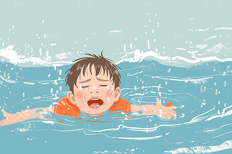 夏日防溺水夏季少儿插画