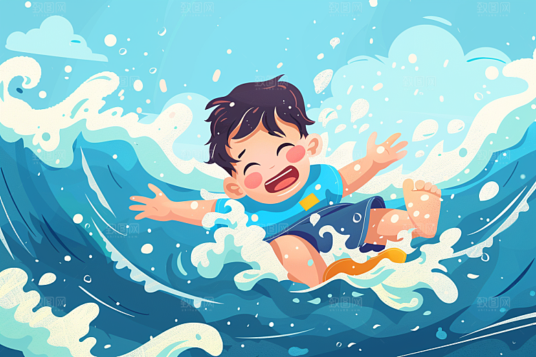 夏日防溺水玩水科普插画
