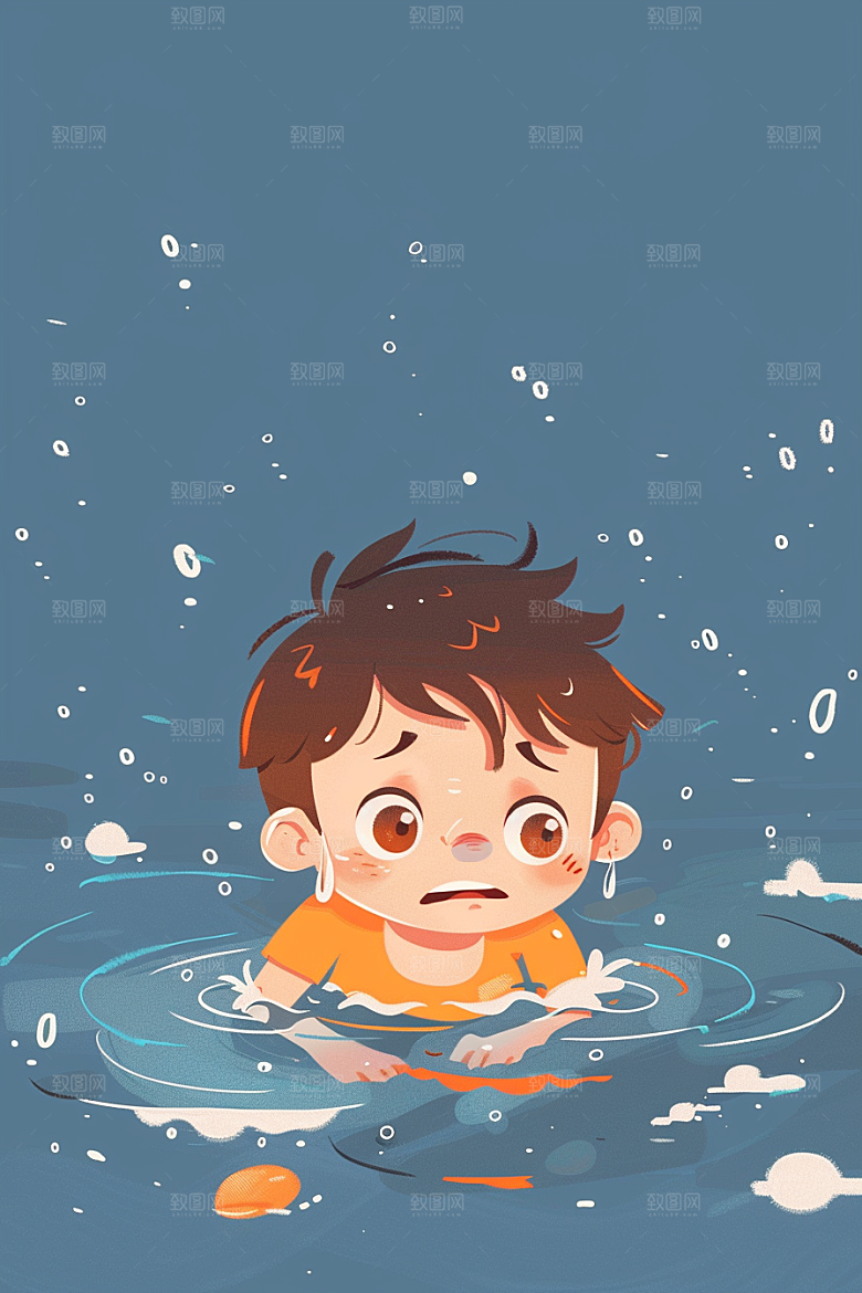 夏日防溺水少儿儿童插画