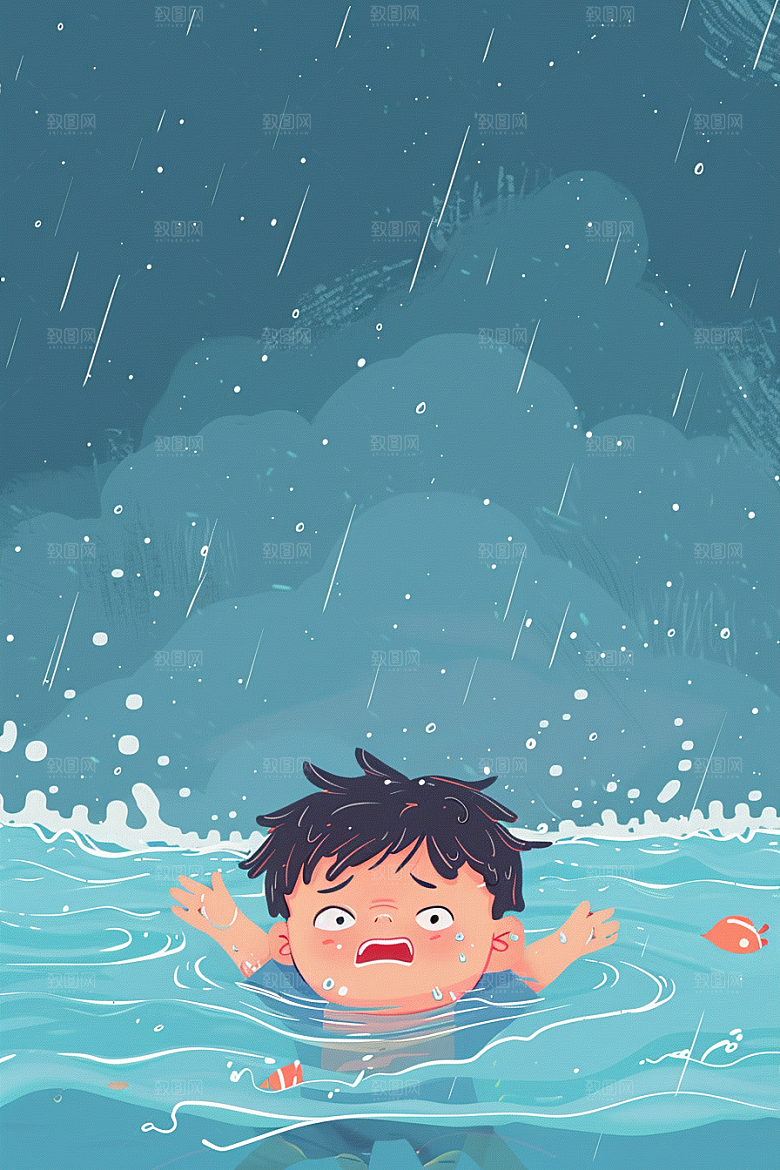 夏日防溺水安全游泳插画