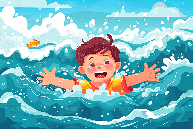 夏日防溺水游泳科普插画
