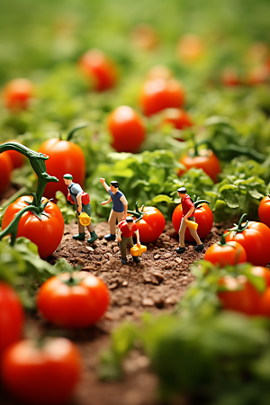 番茄收获农业微距小人