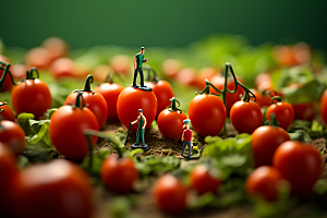 番茄收获种植微距小人